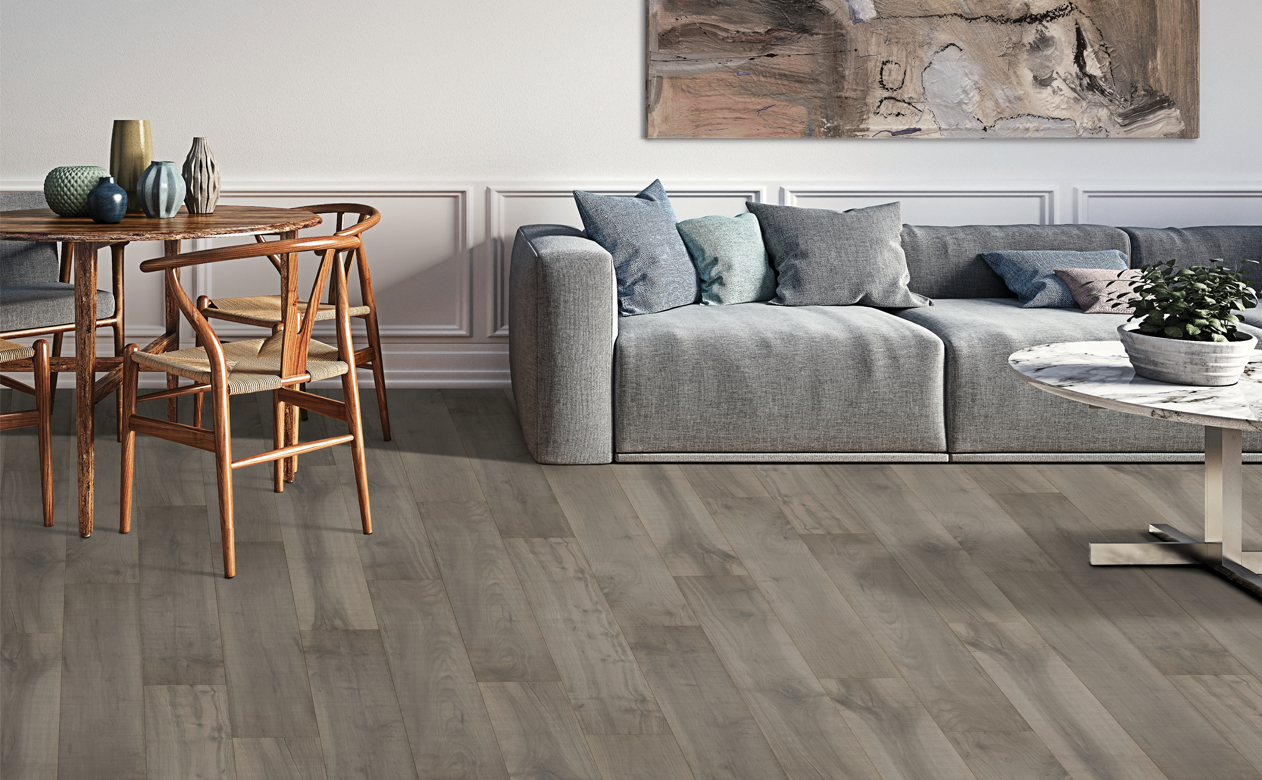 grey wood look laminate flooring in living room